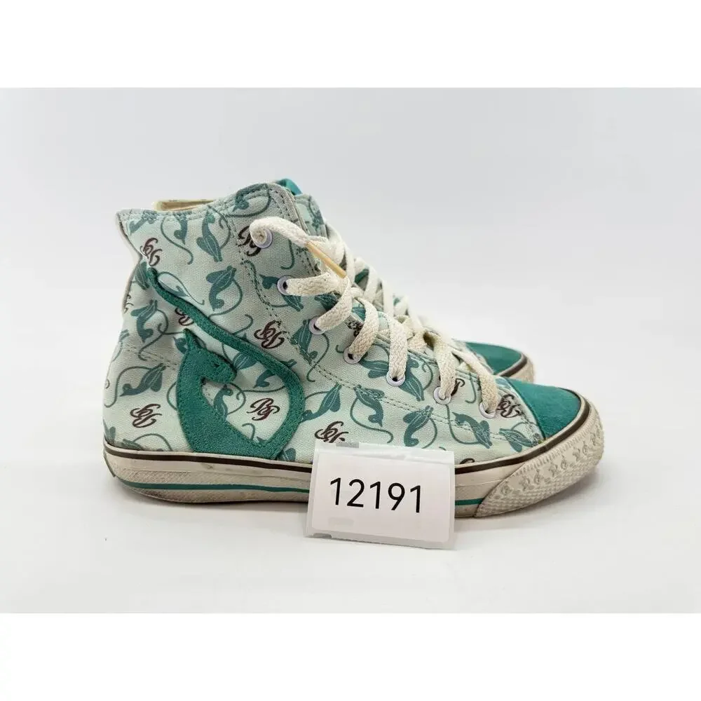 Vintage Y2K Baby Phat Logo Canvas High Top Sneakers Women Size 7 Aqua Cat